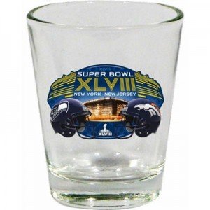 seattle seahawks super bowl shot glasses, broncos super bowl shot glasses, broncos seahawks super bowl glassware